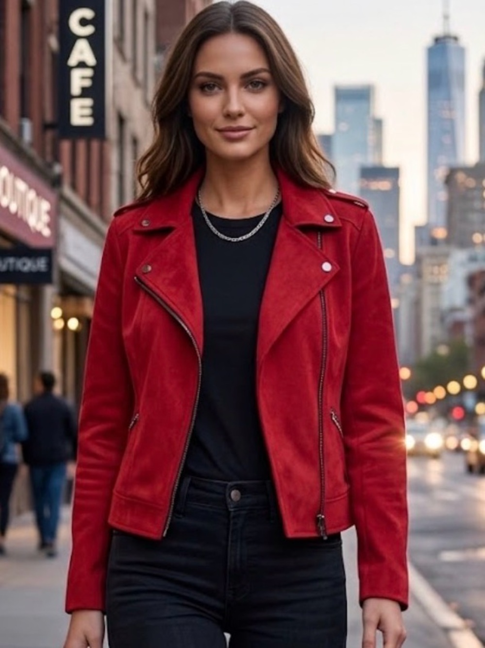 For The Republic Red Faux Vegan Suede Leather Moto Jacket (Size Small) NWT